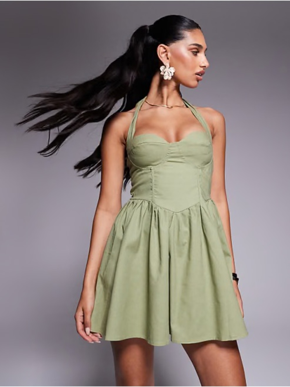 Princess Polly Olive Halter Babydoll Mini Dress